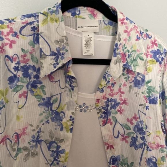 Alfred Dunner Twin Set Tank & Button Down Shirt Blue Pink White Size Medium NWT - Picture 7 of 9